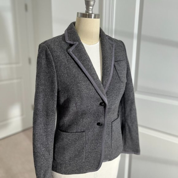 Banana Republic Grey Wool Knit Blazer Size 4 Italian Fabric - Picture 2 of 13